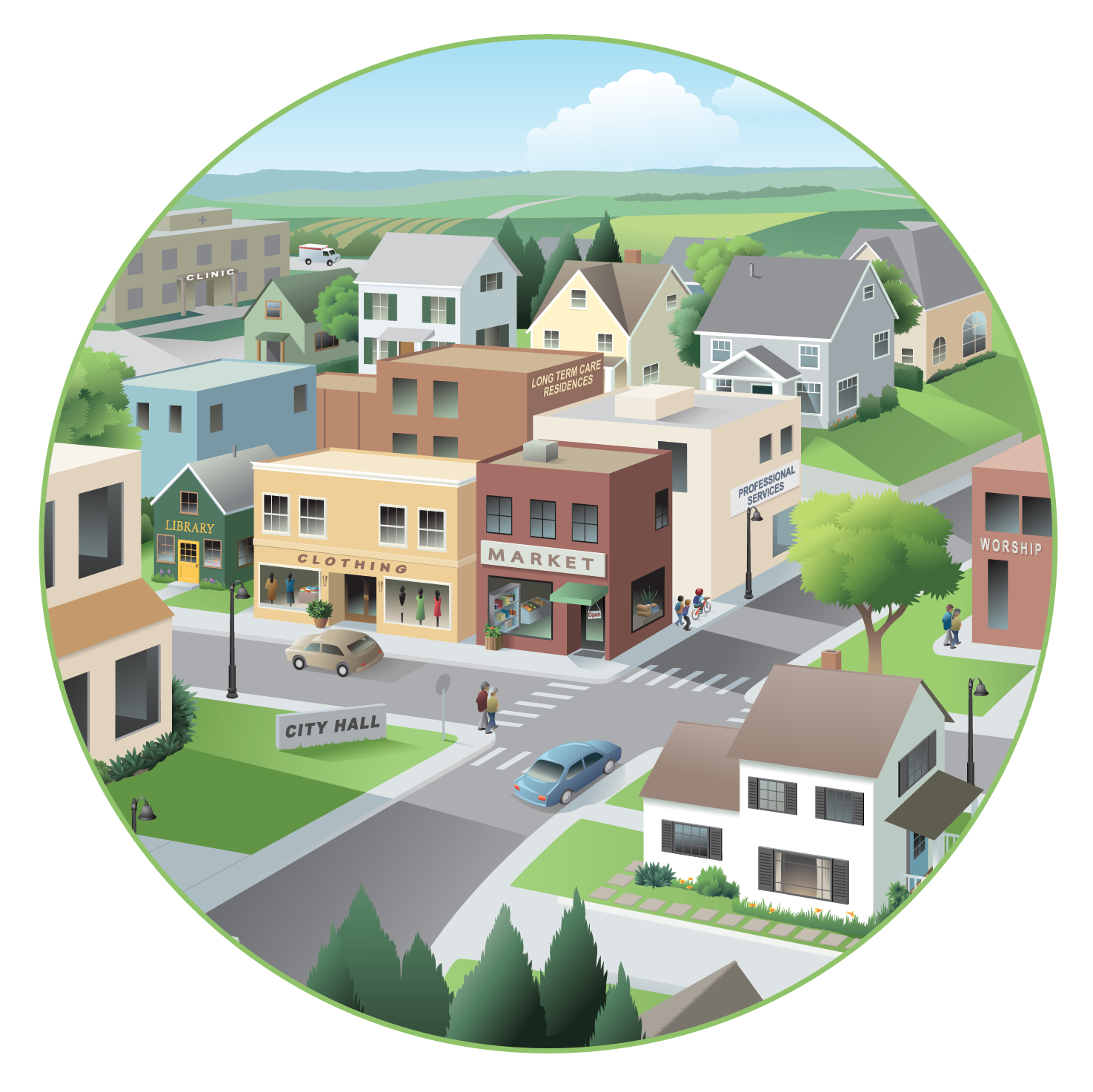 Illustration of a town.